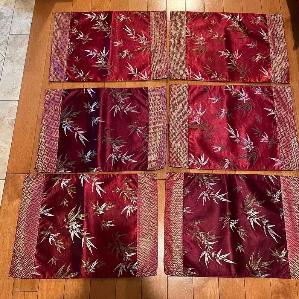 SET OF 6 Asian Silk Placemats 13” x 19”